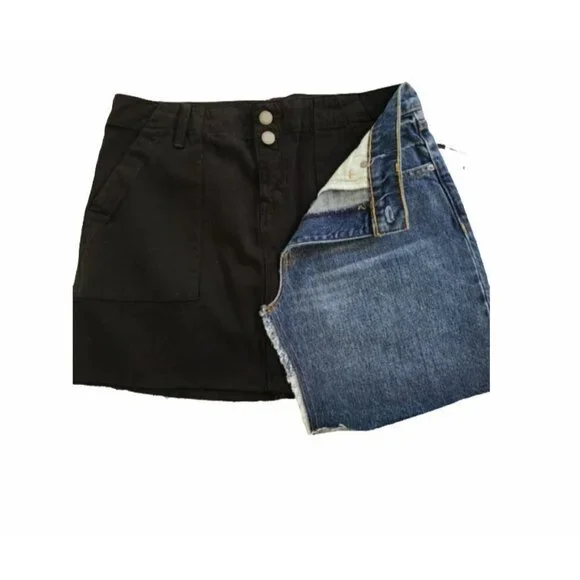 HUDSON Skirt Womens 27 Jeans Split Jean Denim Blue Black Mini Skirt $225 New - Picture 4 of 9
